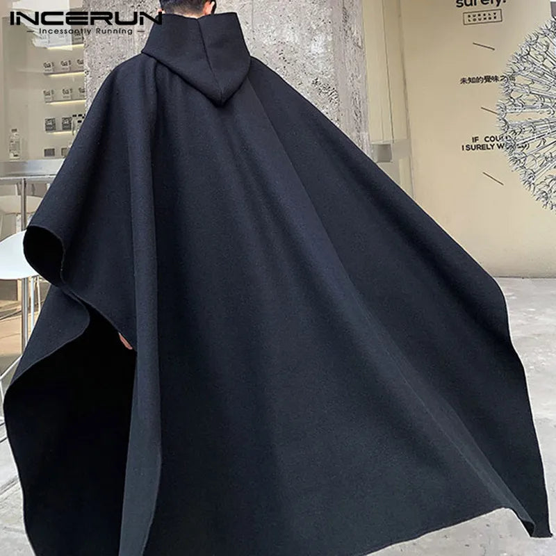 Fashion Men Cloak Coats Hooded Solid Loose 2023 Streetwear Punk Windproof Men's Trench Chic Winter Long Cape Poncho INCERUN