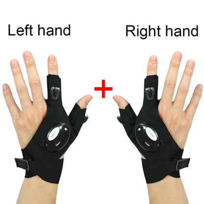 1 Pair Right and Left Charged Gloves Outdoor Hiking Fingerless Gloves with LED Light Waterproof Flashlight Glove Party