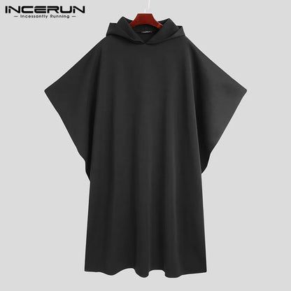 Fashion Men Cloak Coats Hooded Solid Loose 2023 Streetwear Punk Windproof Men's Trench Chic Winter Long Cape Poncho INCERUN