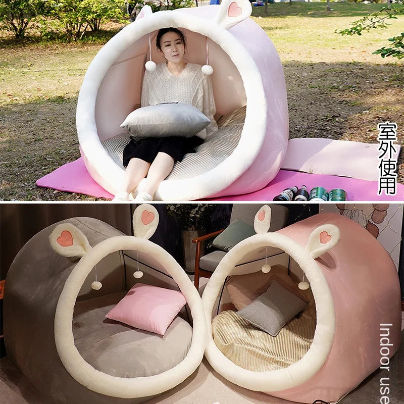 Cute oversized adult and children plush tent cat nest cozy house warm and lazy sofa on the ground increased comfort