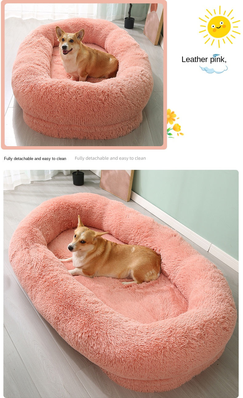 Human Dog Kennel Plush Round Pet Kennel Dog Bed Winter Warm Sponge Dog Pads Pet Supplies Pet Mattresses