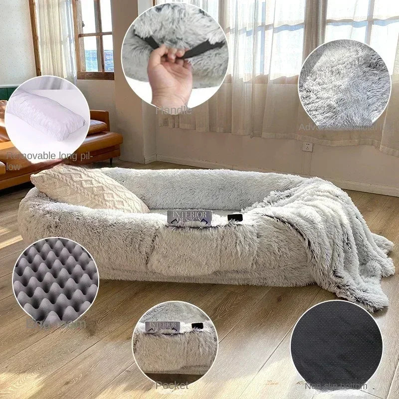 Human Dog Kennel Plush Round Pet Kennel Dog Bed Winter Warm Sponge Dog Pads Pet Supplies Pet Mattresses