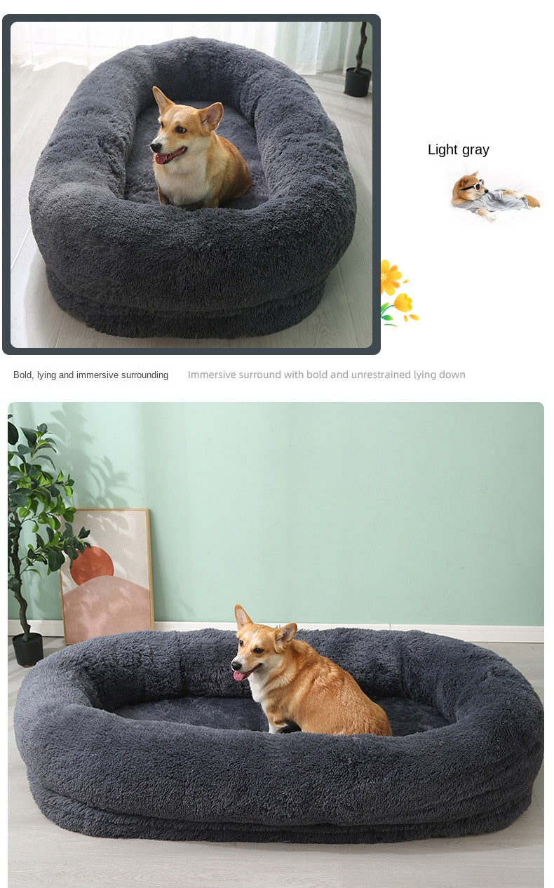 Human Dog Kennel Plush Round Pet Kennel Dog Bed Winter Warm Sponge Dog Pads Pet Supplies Pet Mattresses