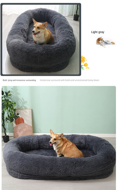 Human Dog Kennel Plush Round Pet Kennel Dog Bed Winter Warm Sponge Dog Pads Pet Supplies Pet Mattresses