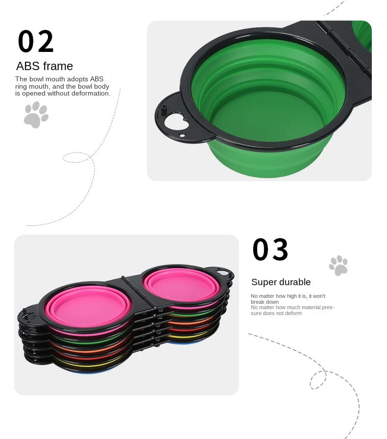 1-piece 2-in-1 foldable dual bowl feeding bowl portable outdoor travel dog and cat drinking bowl