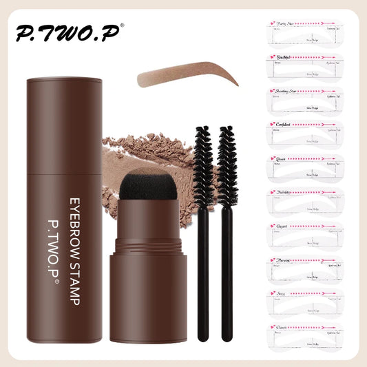 PTWOP One Step Eyebrow Stamp Shaping Kit Set Waterproof Women Makeup Brows Stencil And Kit Tattoo Eyebrow Brush Shipping Free