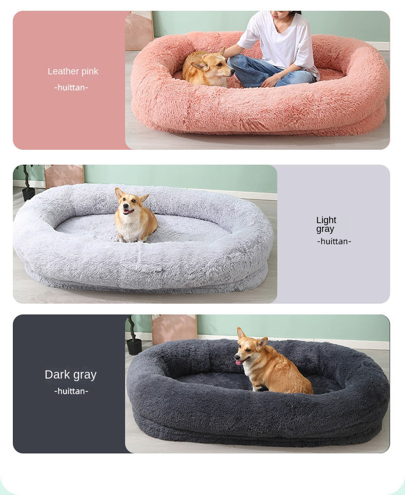 Human Dog Kennel Plush Round Pet Kennel Dog Bed Winter Warm Sponge Dog Pads Pet Supplies Pet Mattresses