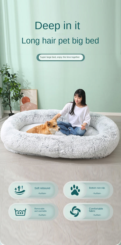 Human Dog Kennel Plush Round Pet Kennel Dog Bed Winter Warm Sponge Dog Pads Pet Supplies Pet Mattresses