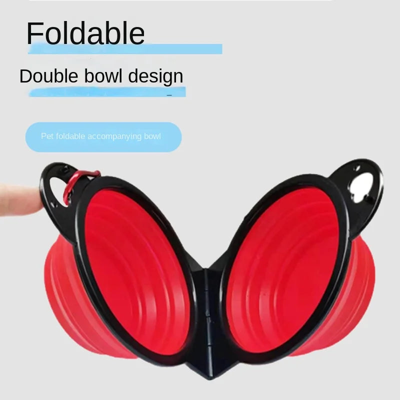 1-piece 2-in-1 foldable dual bowl feeding bowl portable outdoor travel dog and cat drinking bowl