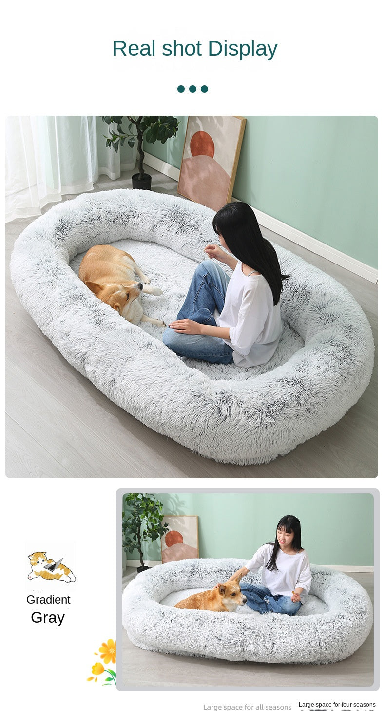 Human Dog Kennel Plush Round Pet Kennel Dog Bed Winter Warm Sponge Dog Pads Pet Supplies Pet Mattresses