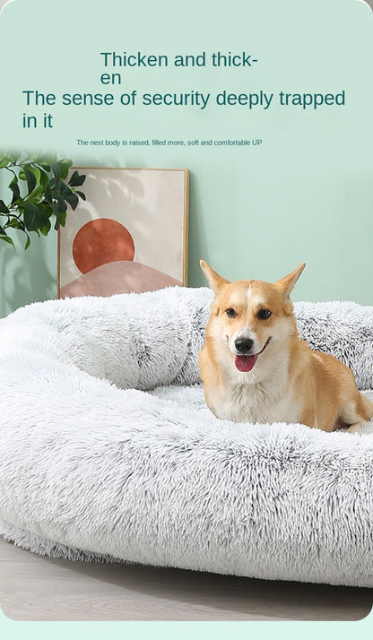 Human Dog Kennel Plush Round Pet Kennel Dog Bed Winter Warm Sponge Dog Pads Pet Supplies Pet Mattresses