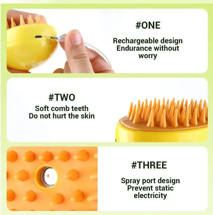 3 in 1 Pet Electric Steam Brush Cat and Dog Cleaning Spray Massage Grooming Comb Retractable Handle Pet Hair Removal BeautyBrush