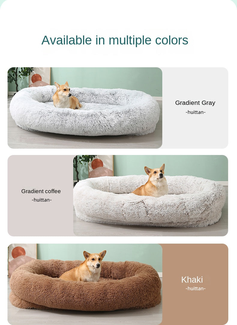 Human Dog Kennel Plush Round Pet Kennel Dog Bed Winter Warm Sponge Dog Pads Pet Supplies Pet Mattresses