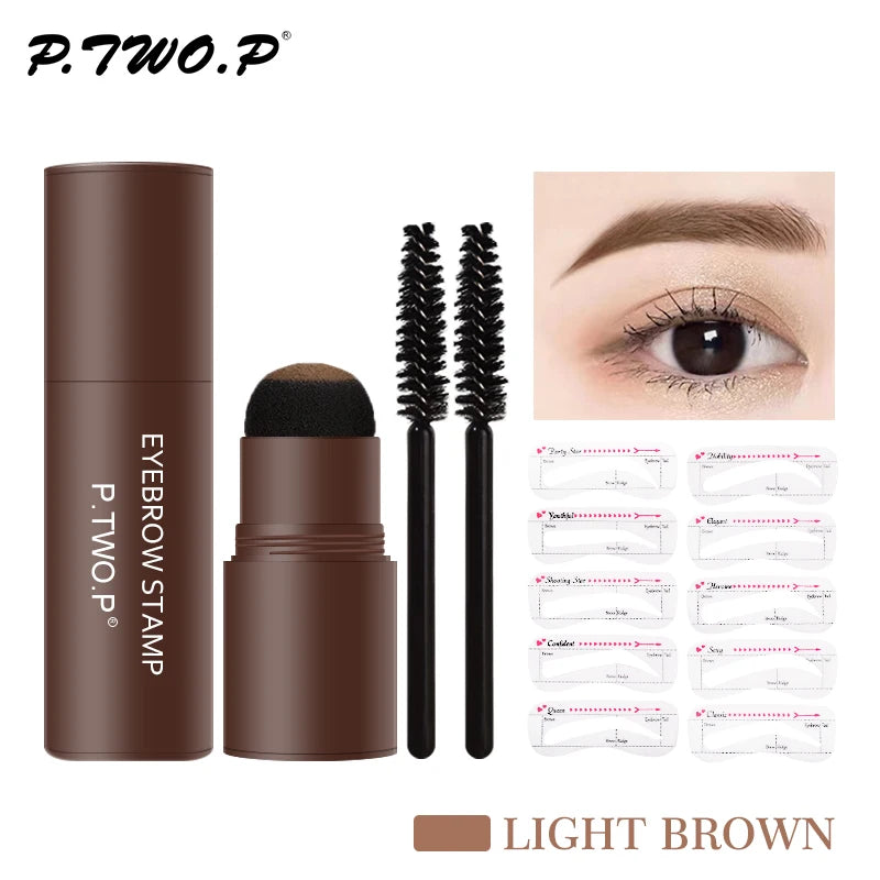 PTWOP One Step Eyebrow Stamp Shaping Kit Set Waterproof Women Makeup Brows Stencil And Kit Tattoo Eyebrow Brush Shipping Free