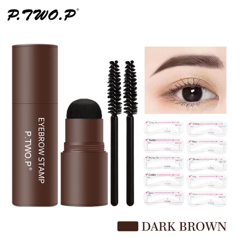 PTWOP One Step Eyebrow Stamp Shaping Kit Set Waterproof Women Makeup Brows Stencil And Kit Tattoo Eyebrow Brush Shipping Free