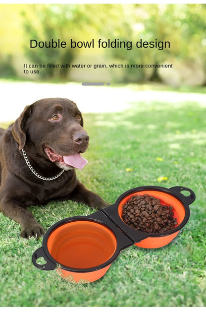 1-piece 2-in-1 foldable dual bowl feeding bowl portable outdoor travel dog and cat drinking bowl