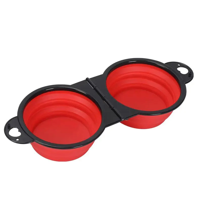 1-piece 2-in-1 foldable dual bowl feeding bowl portable outdoor travel dog and cat drinking bowl